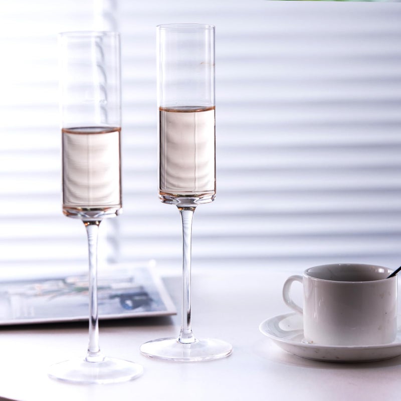 BACLIFE Crystal Champagne Flutes Set of 6 - Hand Blown Champagne Glasses With Long Stem - 6.5 oz Elegant Sparkling Wine Stemware - Unique Gift for Birthday Wedding  Anniversary - Clear - Image 5